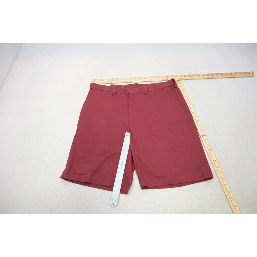 Haggar Comfort Chino Shorts Mens 38 Burgundy Expandable Waist Flat Front New